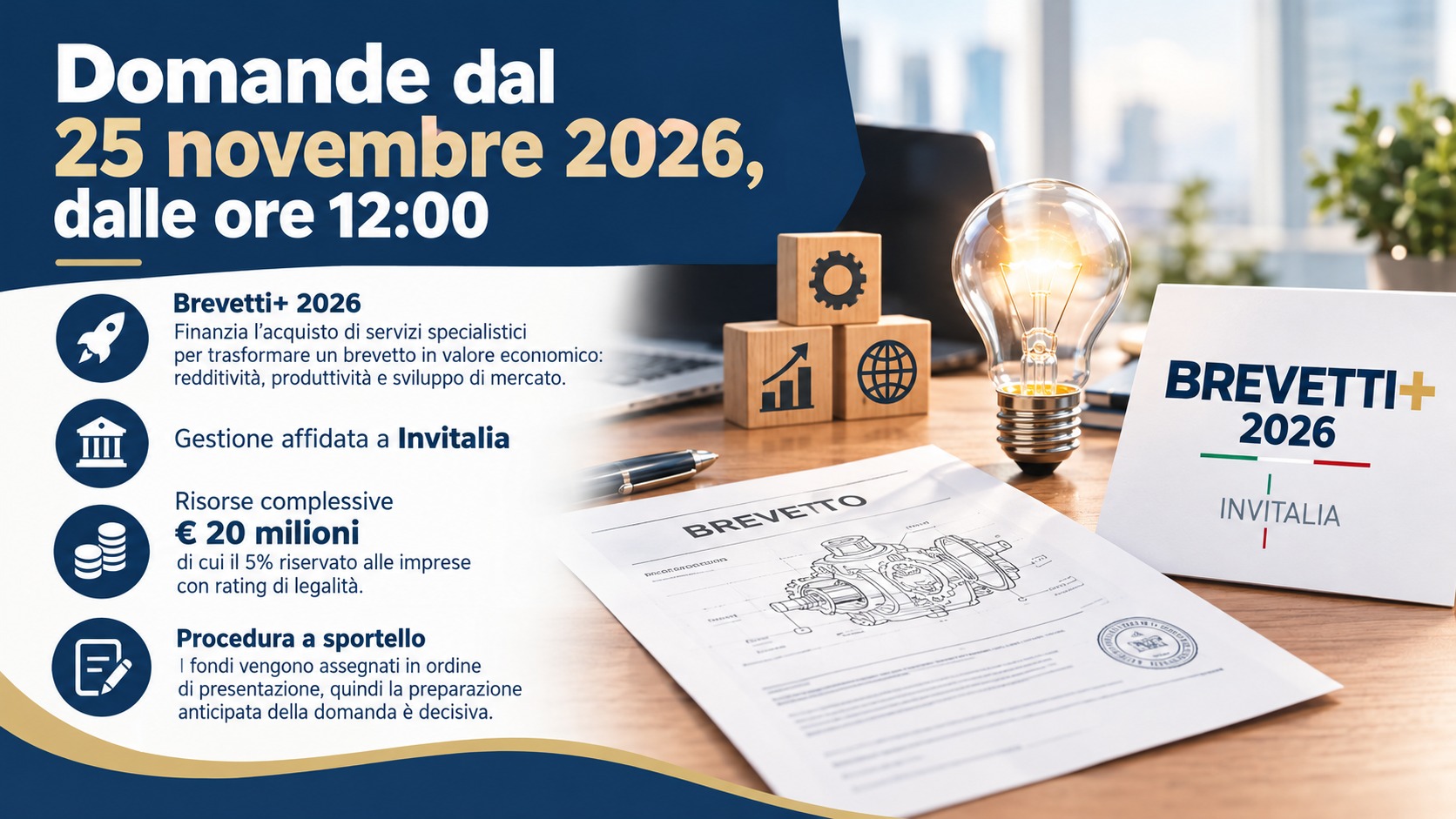 Bando Brevetti+ 2026: contributi a fondo perduto fino a € 140.000 per valorizzare il tuo brevetto